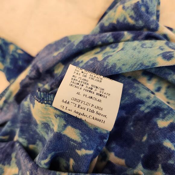 GRIFFLIN PARIS MAXI DRESS BLUE PRINT Geometric Floral Sleeveless Summer Large - Picture 10 of 12